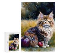 Puzzles for Adults 300 PCS Maine Coon Cat with Apples Jigsaw Puzzles for Teenagerss Stress Reliever Educational Challenge Christmas Birthday Gifts 300 PCS