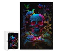 Puzzles for Adults 300 PCS Neon Floral Skull Artwork Puzzles for Adults Hands-on Game But Fun And Humorous Christmas Birthday Gifts 300 PCS