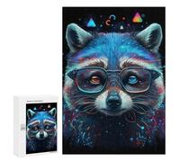 Puzzles for Adults 300 PCS Neon Raccoon Glasses Art Print Jigsaw for Teenagerss Pattern Assembly Parent-child Interaction Beautiful Design Game 300 PCS