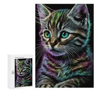 Puzzles for Adults 300 PCS Neon Rainbow Kitten Art Print Puzzle For Teenagers Improve Memory Challenging To Complete Challenging Family Fun Game 300 PCS