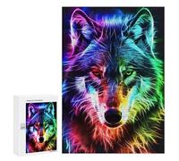 Puzzles for Adults 300 PCS Neon Wolf Face Art Print Puzzles for Teenagers Staycation Kill Time Help The Brain Exercise Unique Birthday And Xmas Gifts 300 PCS
