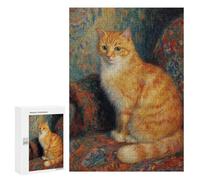 Puzzles for Adults 300 PCS Orange Cat on Red Couch Jigsaws for Adults Puzzle Difficult Challenge Help The Brain Exercise Unique Challenge Game 300 PCS