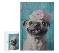 Puzzles for Adults 300 PCS Pug Dog with Towel on Head Jigsaw Puzzles for Adults But Fun And Humorous for Birthday, Chrismas Christmas Birthday Gifts 300 PCS