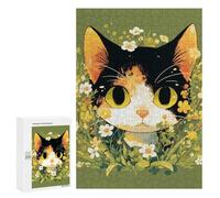 Puzzles for Adults 300 PCS Puzzles Calico Cat in Flowers Illustration Puzzles for Adults Brain Teaser Game Perfect Decoration Deal As Gifts for The Whole Family 300 PCS