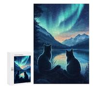 Puzzles for Adults 300 PCS Puzzles Cats Under Aurora Borealis Northern Lights Puzzles for Adults Toy Wall Decor Difficult Hard Help The Brain Exercise 300 PCS