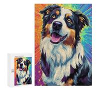 Puzzles for Adults 300 PCS Puzzles Colorful Australian Shepherd Art Print Adult Jigsaw Puzzles Family Activities Difficult And Challenge for Is Ideal As A Gift 300 PCS