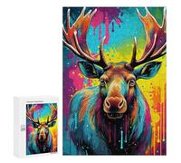 Puzzles for Adults 300 PCS Puzzles Colorful Moose Portrait-7 Jigsaws for Adults Family Games But Fun And Humorous for Birthday, Chrismas 300 PCS