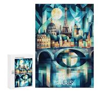 Puzzles for Adults 300 PCS Puzzles Cubist Paris Skyline with Eiffel Tower And Seine Puzzles for Adults Toy Wall Decor Difficult Hard Help The Brain Exercise 300 PCS