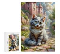 Puzzles for Adults 300 PCS Puzzles Fantasy Cat Castle Pathway Puzzles for Adults Brain Teaser Game Perfect Decoration Deal As Gifts for The Whole Family 300 PCS