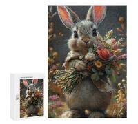 Puzzles for Adults 300 PCS Puzzles Floral Bunny Bouquet Adult Jigsaw Puzzles Family Activities Difficult And Challenge for Is Ideal As A Gift 300 PCS