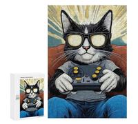 Puzzles for Adults 300 PCS Puzzles Funny Retro Gamer Cat 01 Puzzles for Adults Toy Wall Decor Difficult Hard Help The Brain Exercise 300 PCS