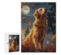 Puzzles for Adults 300 PCS Puzzles Golden Retriever Under Moonlight Puzzles for Adults Toy Wall Decor Difficult Hard Help The Brain Exercise 300 PCS