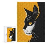 Puzzles for Adults 300 PCS Puzzles Minimalist Cat Vector Portrait in Black And Orange Puzzles for Adults Toy Wall Decor Difficult Hard Help The Brain Exercise 300 PCS