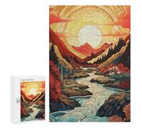 Puzzles for Adults 300 PCS Puzzles Mountain River at Sunset Illustration Puzzles for Adults Toy Wall Decor Difficult Hard Help The Brain Exercise 300 PCS