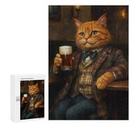Puzzles for Adults 300 PCS Puzzles Orange Tabby Cat in A Pub Holding A Beer Puzzles for Adults Toy Wall Decor Difficult Hard Help The Brain Exercise 300 PCS