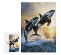 Puzzles for Adults 300 PCS Puzzles Orcas Leaping at Sunset Puzzles for Adults Toy Wall Decor Difficult Hard Help The Brain Exercise 300 PCS