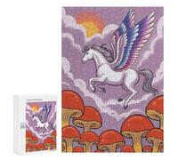 Puzzles for Adults 300 PCS Puzzles Pegasus Flying Over Mushrooms Puzzles for Adults Toy Wall Decor Difficult Hard Help The Brain Exercise 300 PCS