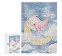 Puzzles for Adults 300 PCS Puzzles Pink Whale on Moon Watercolor Art Puzzles for Adults Toy Wall Decor Difficult Hard Help The Brain Exercise 300 PCS