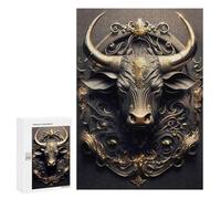 Puzzles for Adults 300 PCS Puzzles Shiny Golden Bull Art Deco Puzzles for Adults Brain Teaser Game Perfect Decoration Deal As Gifts for The Whole Family 300 PCS