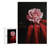 Puzzles for Adults 300 PCS Puzzles Single Pink Rose on Red Fabric Puzzles for Adults Toy Wall Decor Difficult Hard Help The Brain Exercise 300 PCS