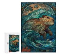 Puzzles for Adults 300 PCS Puzzles Stained Glass Capybara Waves Puzzles for Adults Toy Wall Decor Difficult Hard Help The Brain Exercise 300 PCS