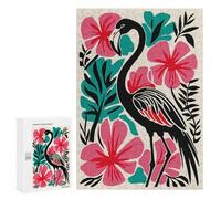 Puzzles for Adults 300 PCS Puzzles Stylized Flamingo with Tropical Floral Background Puzzles for Adults Brain Teaser Game Perfect Decoration Deal As Gifts for The Whole Family 300 PCS