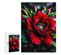 Puzzles for Adults 300 PCS Red Flower with Blue Center Jigsaw for Teenagerss Pattern Assembly Parent-child Interaction Beautiful Design Game 300 PCS