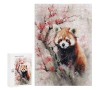 Puzzles for Adults 300 PCS Red Panda with Cherry Blossoms Puzzle for Adults Family Games Hand Speed Race Unique Birthday And Xmas Gifts 300 PCS