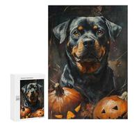 Puzzles for Adults 300 PCS Rottweiler Halloween Portrait Jigsaws for Adults Puzzle Difficult Challenge Help The Brain Exercise Unique Challenge Game 300 PCS