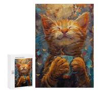 Puzzles for Adults 300 PCS Smiling Cat Coffee Jigsaw for Adults Relaxing Games Analysis And Logic Unique Birthday And Xmas Gifts 300 PCS