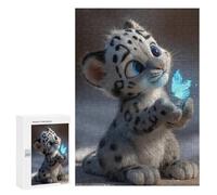 Puzzles for Adults 300 PCS Snow Leopard Cub with Butterfly Puzzles for Teenagers Staycation Kill Time Help The Brain Exercise Unique Birthday And Xmas Gifts 300 PCS