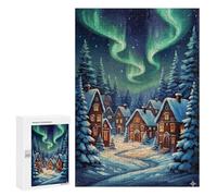 Puzzles for Adults 300 PCS Snowy Village Aurora Night Jigsaws for Adults Puzzle Difficult Challenge Help The Brain Exercise Unique Challenge Game 300 PCS