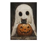 Puzzles for Adults 300 PCS Spooky Cute Ghost And Black Cat with Pumpkin Jigsaws for Adults Hands-on Game Precision Cutting Fun at Home Activities, 300 PCS