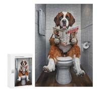 Puzzles for Adults 300 PCS St Bernard on The Toilet Jigsaw for Adults Relaxing Games Analysis And Logic Unique Birthday And Xmas Gifts 300 PCS