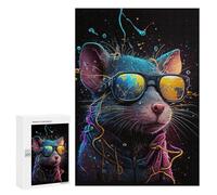 Puzzles for Adults 300 PCS Stylish Rat with Sunglasses Jigsaw for Teenagerss Pattern Assembly Parent-child Interaction Beautiful Design Game 300 PCS