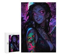 Puzzles for Adults 300 PCS Tattooed Vampire Girl with Katana Jigsaw for Teenagerss Pattern Assembly Parent-child Interaction Beautiful Design Game 300 PCS