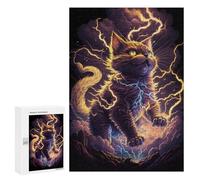 Puzzles for Adults 300 PCS Thundering Electric Cat Art Print Jigsaw for Teenagerss Pattern Assembly Parent-child Interaction Beautiful Design Game 300 PCS