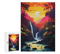 Puzzles for Adults 300 PCS Tropical Sunset Waterfall Puzzle For Teenagers Improve Memory Challenging To Complete Challenging Family Fun Game 300 PCS