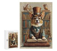 Puzzles for Adults 300 PCS Vintage Book Smart Corgi Jigsaw for Adults Relaxing Games Analysis And Logic Unique Birthday And Xmas Gifts 300 PCS