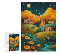 Puzzles for Adults 300 PCS Whimsical Village Night Scene Jigsaws for Adults Puzzle Difficult Challenge Help The Brain Exercise Unique Challenge Game 300 PCS