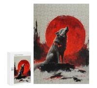 Puzzles for Adults 300 PCS Wolf Howling at Red Moon Jigsaw for Adults Relaxing Games Analysis And Logic Unique Birthday And Xmas Gifts 300 PCS