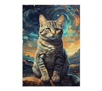 Puzzles for Adults 38x26cm/1000pcs Cat Starry Night Puzzle for Adults Brain Teaser Game Improve Memory Fun at Home Activities, 38x26cm/1000pcs