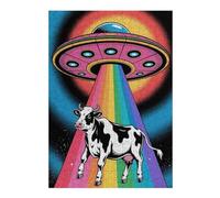 Puzzles for Adults 38x26cm/1000pcs Cow Abduction by UFO with Rainbow Beam Jigsaws for Adults Anti-Stress Toys Enhance Memory Fun at Home Activities, 38x26cm/1000pcs