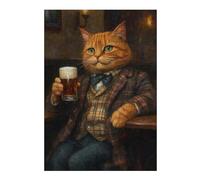 Puzzles for Adults 38x26cm/1000pcs Orange Tabby Cat in A Pub Holding A Beer Jigsaws for Adults Anti-Stress Toys Enhance Memory Fun at Home Activities, 38x26cm/1000pcs