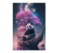 Puzzles for Adults 38x26cm/1000pcs Panda on A Wooden Boat Under A Full Moon Puzzles for Adults Brain Teaser Game Perfect Decoration Unique Birthday And Xmas Gifts 38x26cm/1000pcs