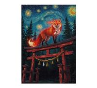 Puzzles for Adults 38x26cm/1000pcs Puzzles Fox on Torii Gate Under Starry Night Jigsaw for Adults Relaxing Games Presents for Women Stress Reduction Gifts 38x26cm/1000pcs