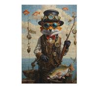Puzzles for Adults 38x26cm/1000pcs Puzzles Steampunk Fox Bass Fishing Jigsaw for Adults Relaxing Games Presents for Women Stress Reduction Gifts 38x26cm/1000pcs
