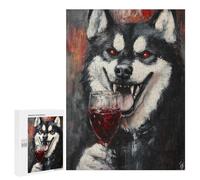 Puzzles for Adults 500 PCS Alaskan Malamute with Red Wine Glass Jigsaws for Adults Puzzle Difficult Challenge Help The Brain Exercise Unique Challenge Game 500 PCS