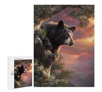 Puzzles for Adults 500 PCS Black Bear Sunset Tree Art Print Jigsaws for Adults Puzzle Difficult Challenge Help The Brain Exercise Unique Challenge Game 500 PCS