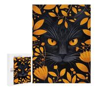Puzzles for Adults 500 PCS Black Cat with Golden Floral Frame Jigsaws for Adults Relaxing Games Enhance Memory Unique Birthday And Xmas Gifts 500 PCS